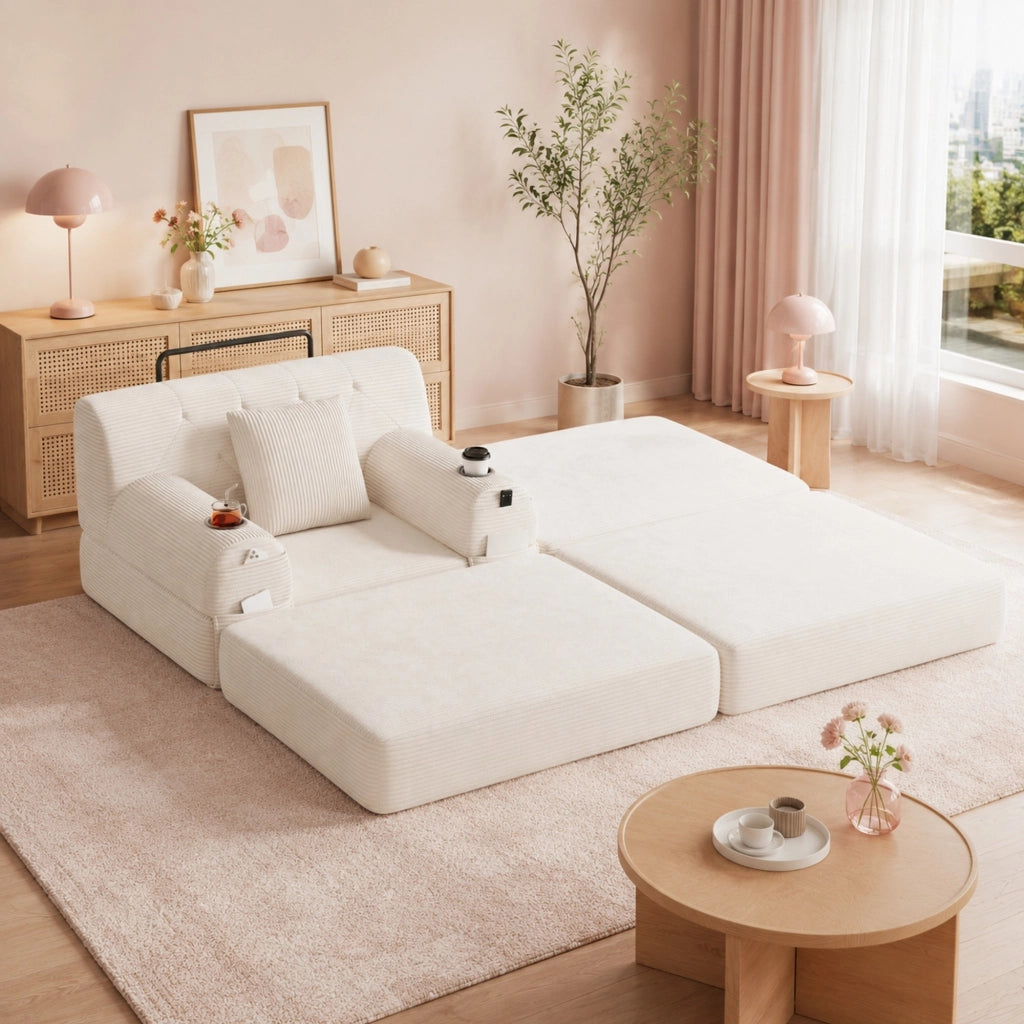 DIVANO LETTO Compresso 162x191 cm in Velluto a Coste Beige