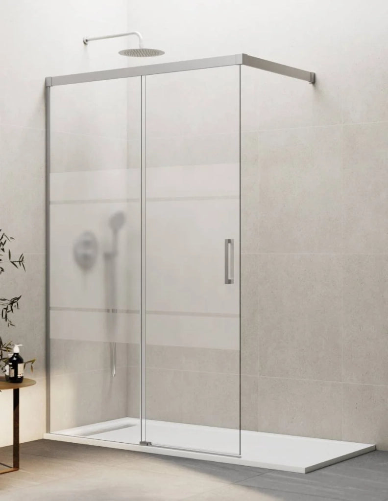 Porta doccia scorrevole 1+1 THALASSA (BASIC) walk-in 95 cm Profilo Nichel vetro serigrafato