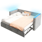 Letto divano estraibile 90 × 200 cm e 180 × 200 cm; 1 o 2 posti; LED multicolore; senza materasso; velluto grigio