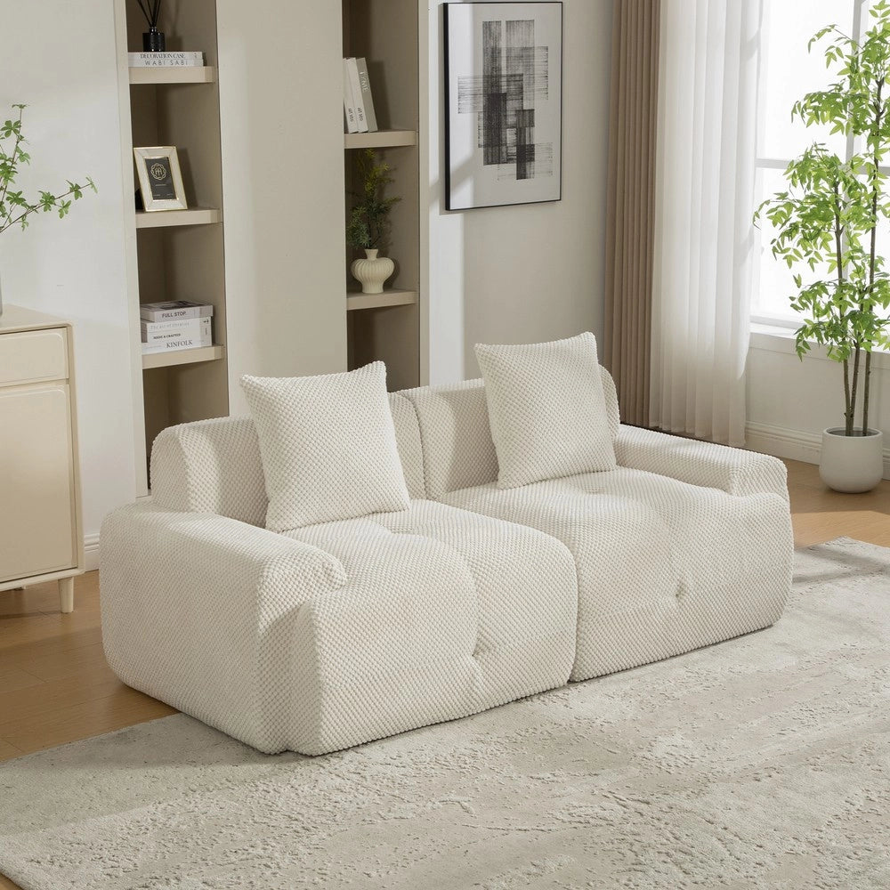 Divano Modulare in Tessuto Chenille ¨C MINIMAL ¨C Beige, Morbido, Cuscini Inclusi