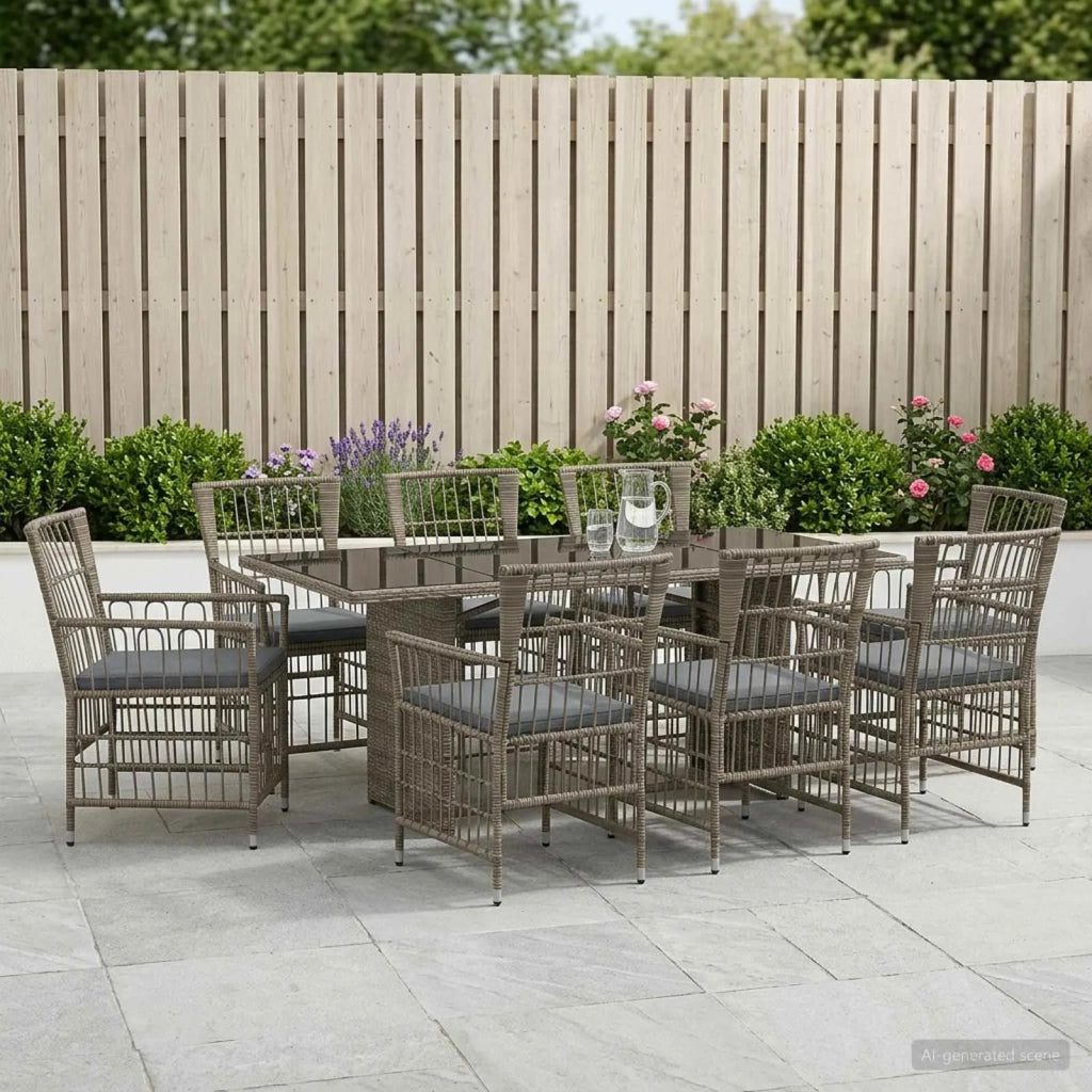 Set da pranzo per esterni 9 pz Grigio polyrattan 3448951