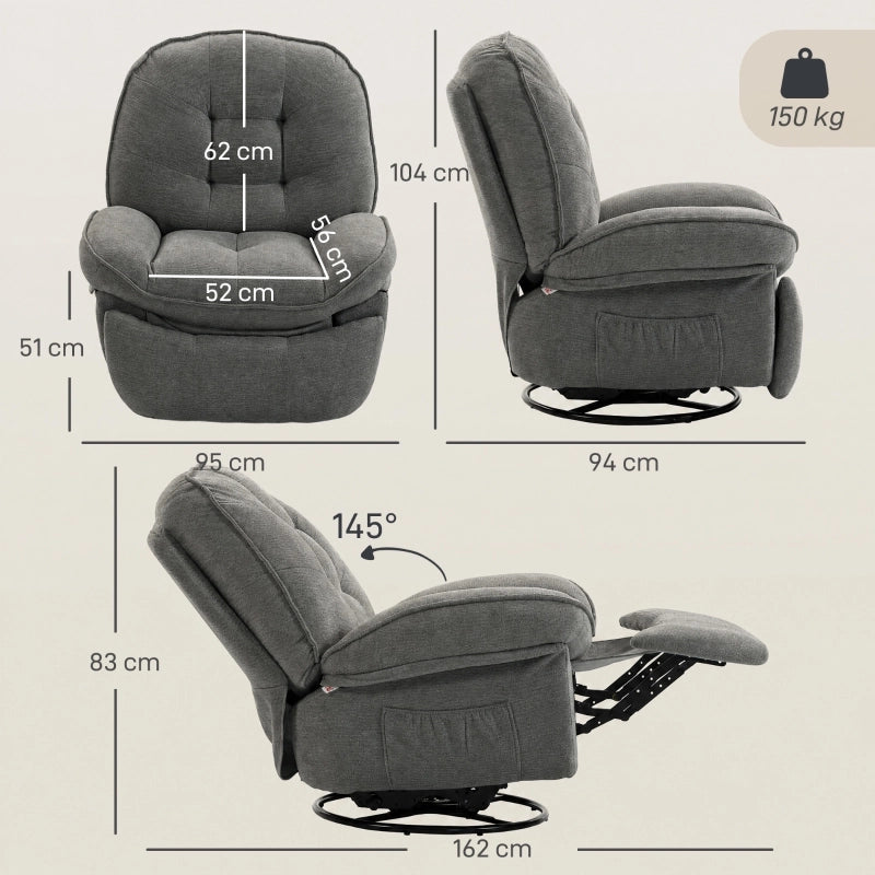 Poltrona relax girevole reclinabile con funzione dondolo in poliestere grigio chiaro