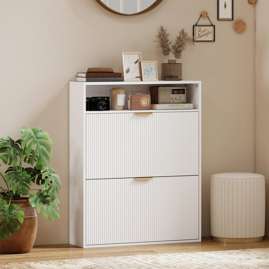 Scarpiera Salvaspazio con 2 Ante e Ripiano ¨C Minimal ¨C Bianco 80x30x100