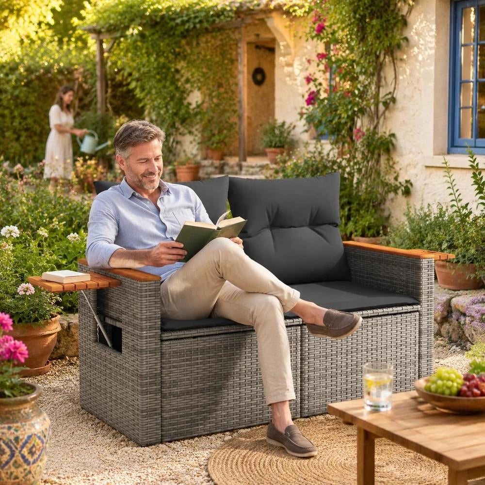 2-seater Garden Sofa With Cushions, Grey Poly Rattan