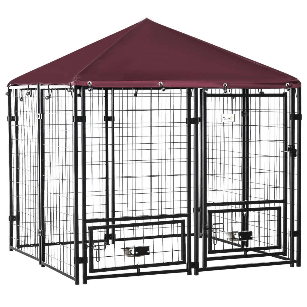 Recinto per Cani da Esterno ¨C Minimal ¨C Nero e Rosso, Acciaio