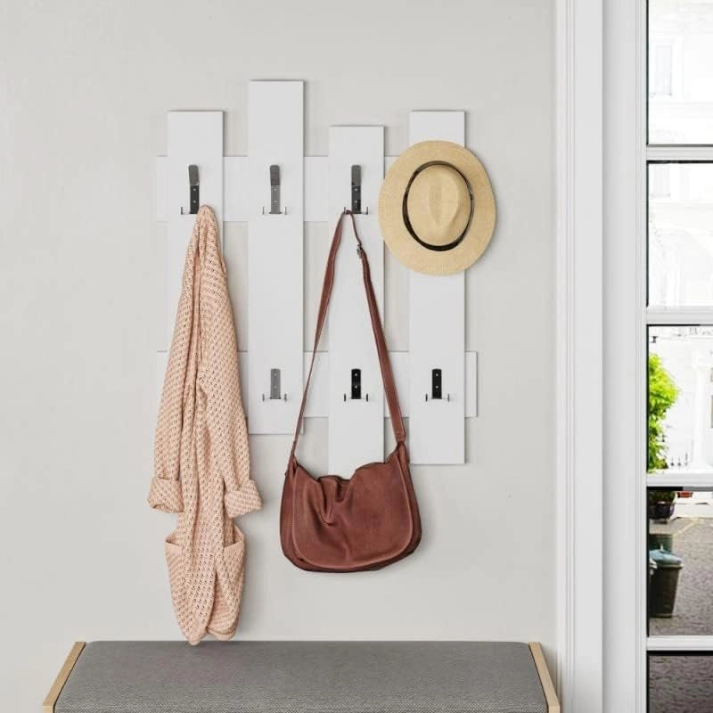 My Brand Appendiabiti da Parete Bianco in Legno 8 Ganci per Ingresso
