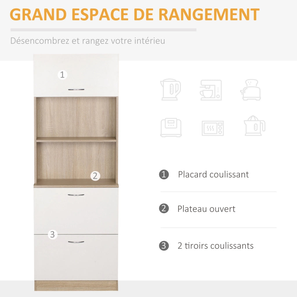 Armadio da cucina con cassetti e ripiano ¨C zephmum ¨C bianco 60x38x168 cm