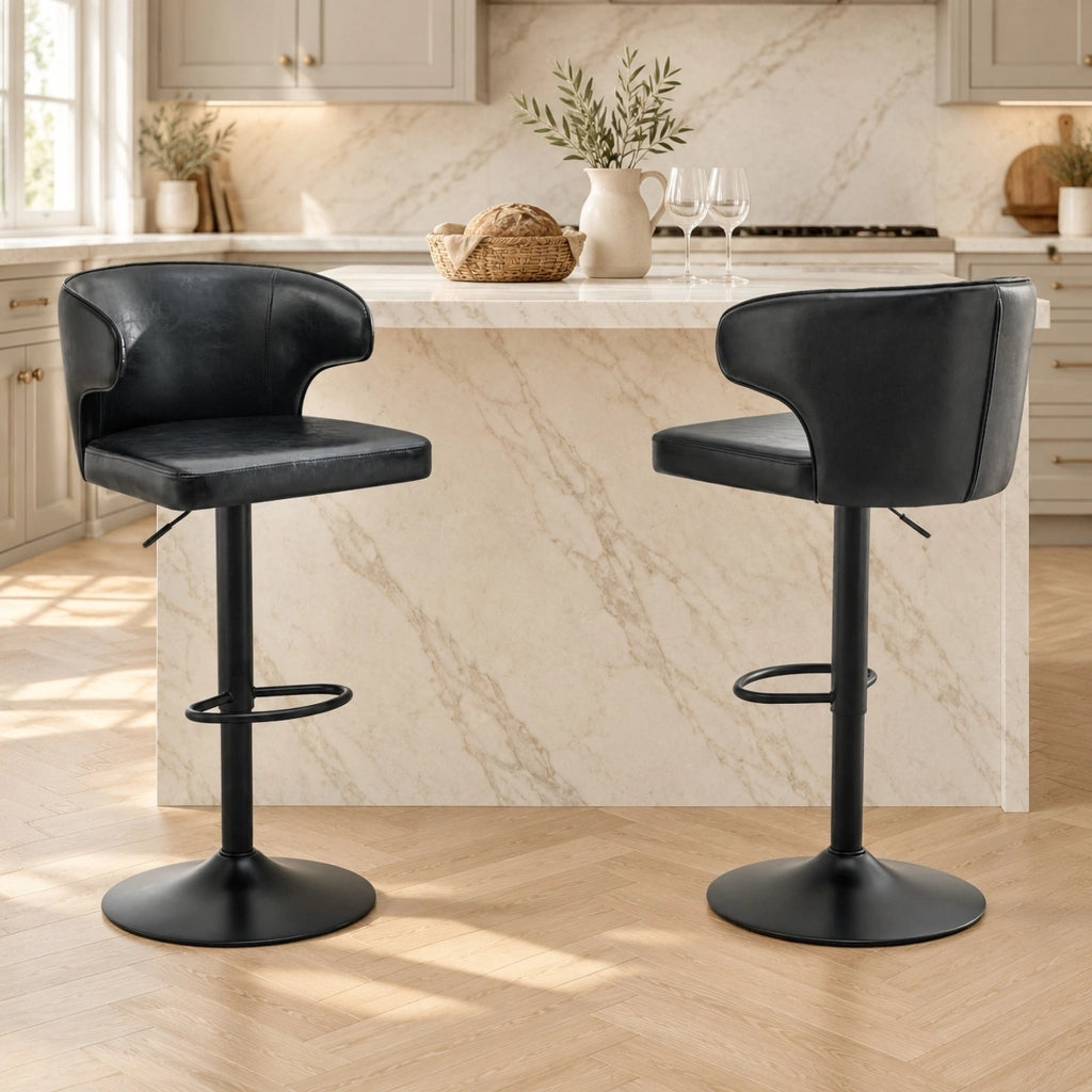 Set 2 sgabelli da bar regolabili con schienale in PU nero HOMVRA