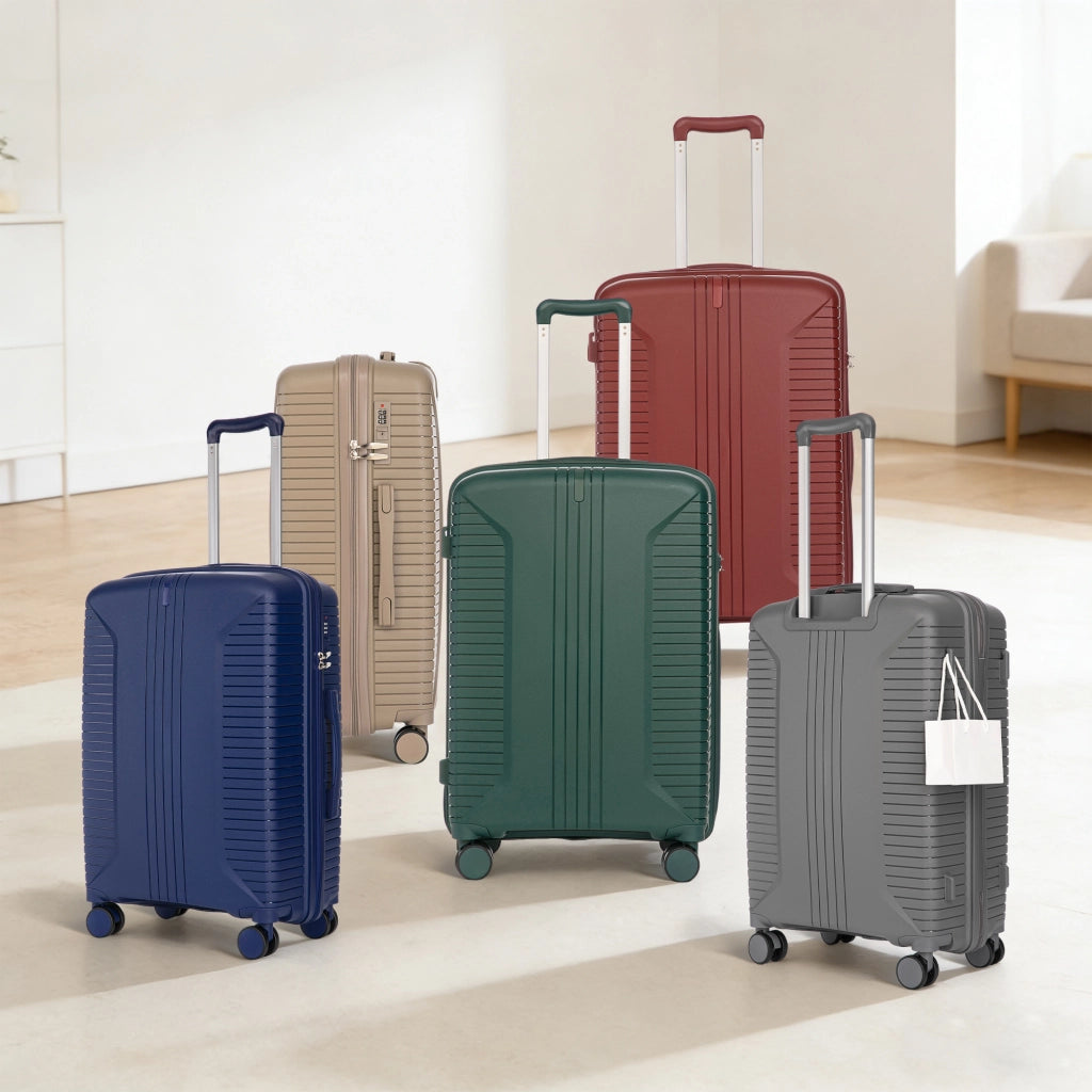 Set di 3 valigie rigide in pp con ruote doppie a 360°, ganci laterali e lucchetto a combinazione champagne 48,5 × 32 × 74 cm