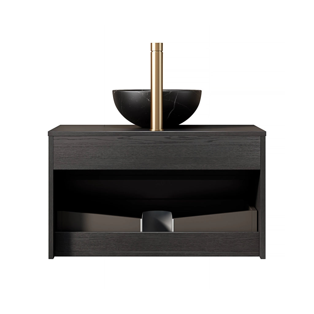 Mobile bagno sospeso con 1 cassetto e 1 vano aperto; lavabo in ceramica; LED con sensore e chiusura ammortizzata; nero 80×46×60.8 cm