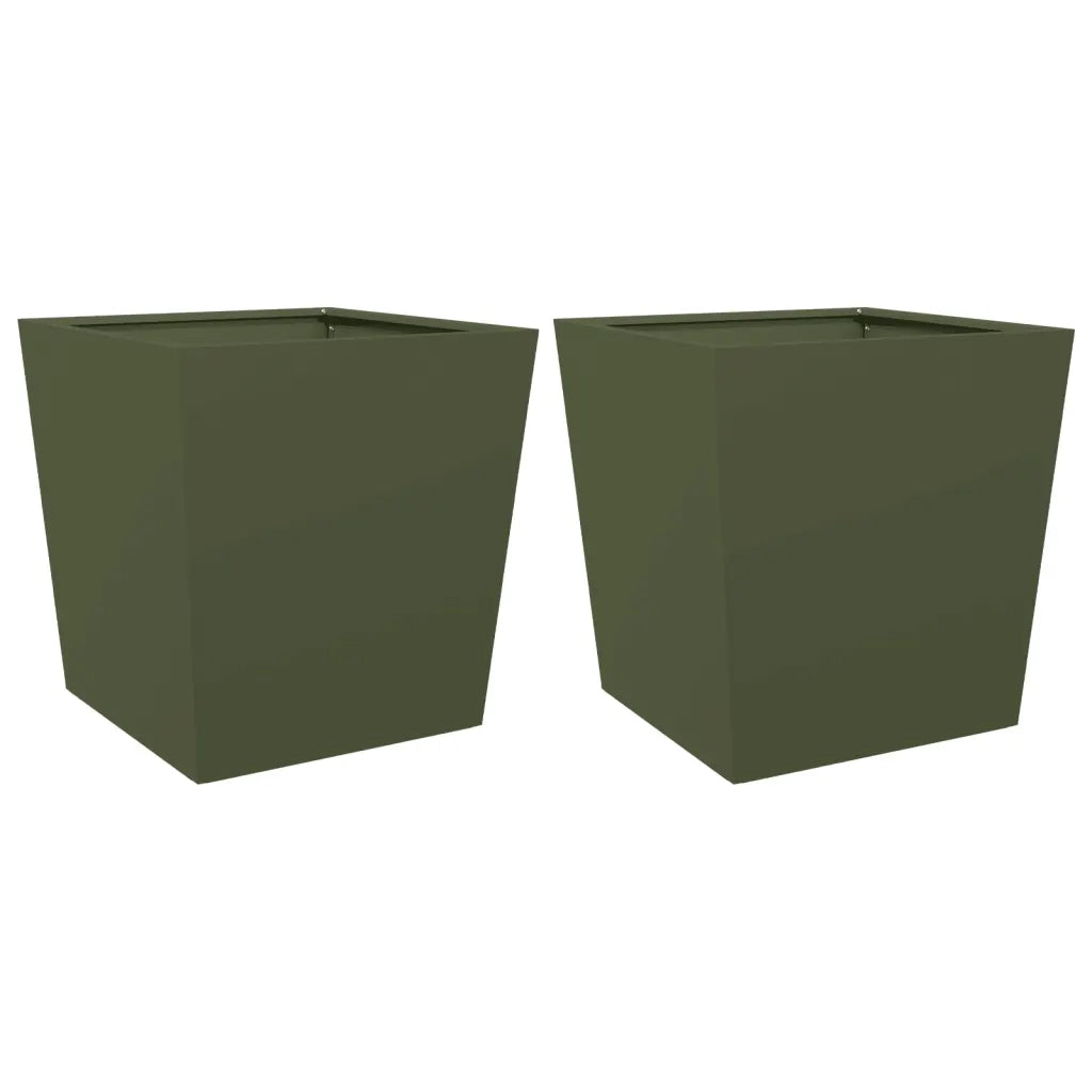 2 pz Fioriere | Cassetta per fiori | Vaso da Giardino Verde Oliva 50x50x50 cm in Acciaio