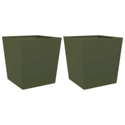 2 pz Fioriere | Cassetta per fiori | Vaso da Giardino Verde Oliva 50x50x50 cm in Acciaio