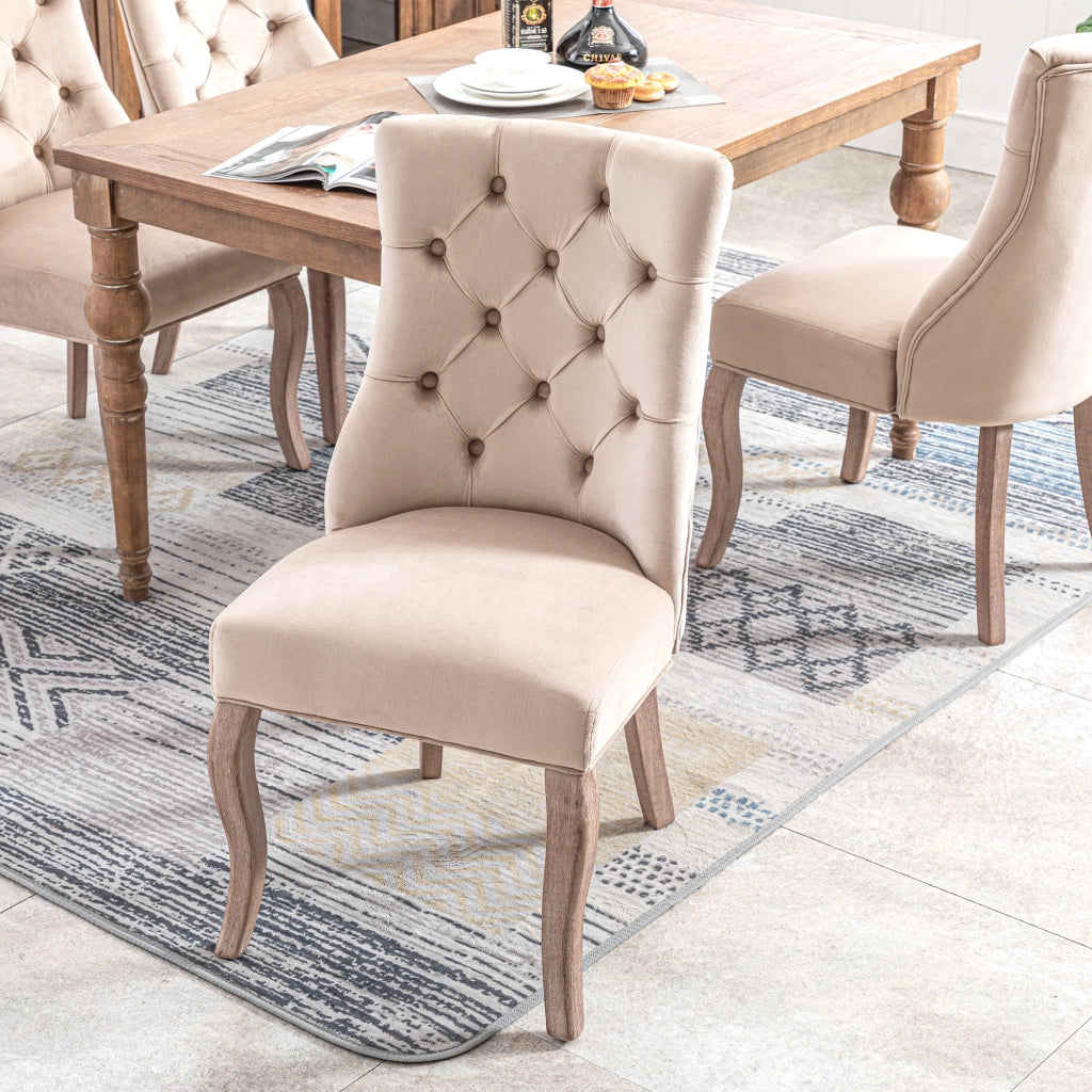 Set di 6 sedie da pranzo con schienale alto e capitonné in velluto beige