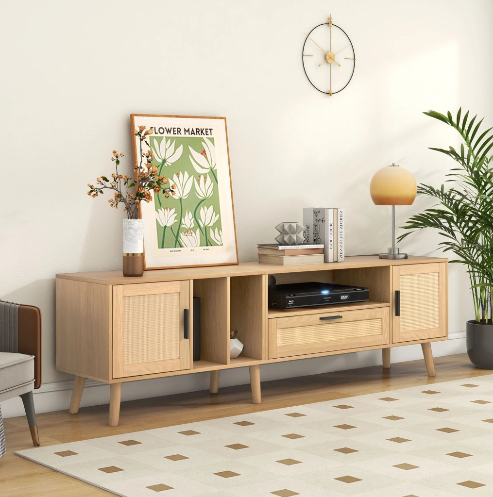Mobile TV 180 cm in pannello truciolare rovere con 2 ante, cassetto e passacavi