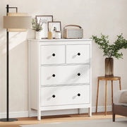 Cassettiera ULEVR 74x35x97 cm con 4 cassetti e guide a sfere, bianca con maniglie nere