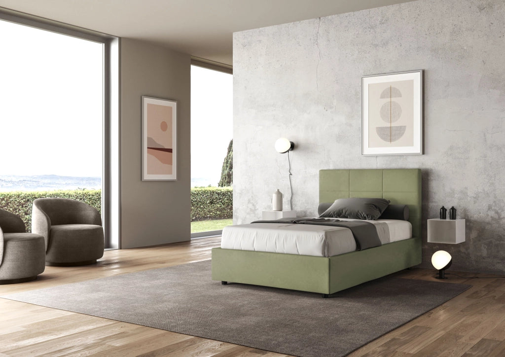 BS COM Letto una piazza e mezza senza rete imbottito 120x200 microfibra tè verde