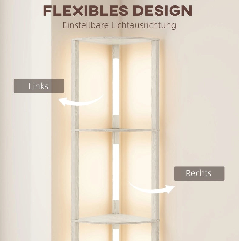 Lampada da terra LED dimmerabile con 4 ripiani, luce calda, struttura in quercia 41x30x164 cm