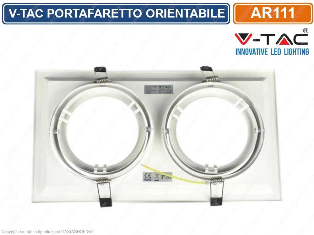 V-TAC VT-7222 PORTAFARETTO DOPPIO ORIENTABILE DA INCASSO PER LAMPADINE AR111 - SKU 3576