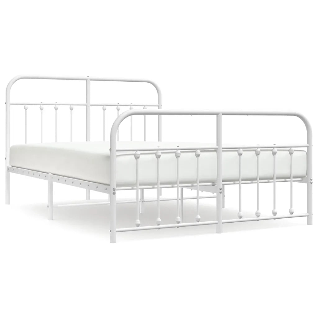 Letto matrimoniale | Letto per adulti | Giroletto con Testiera e Pediera Metallo Bianco 140x190 cm