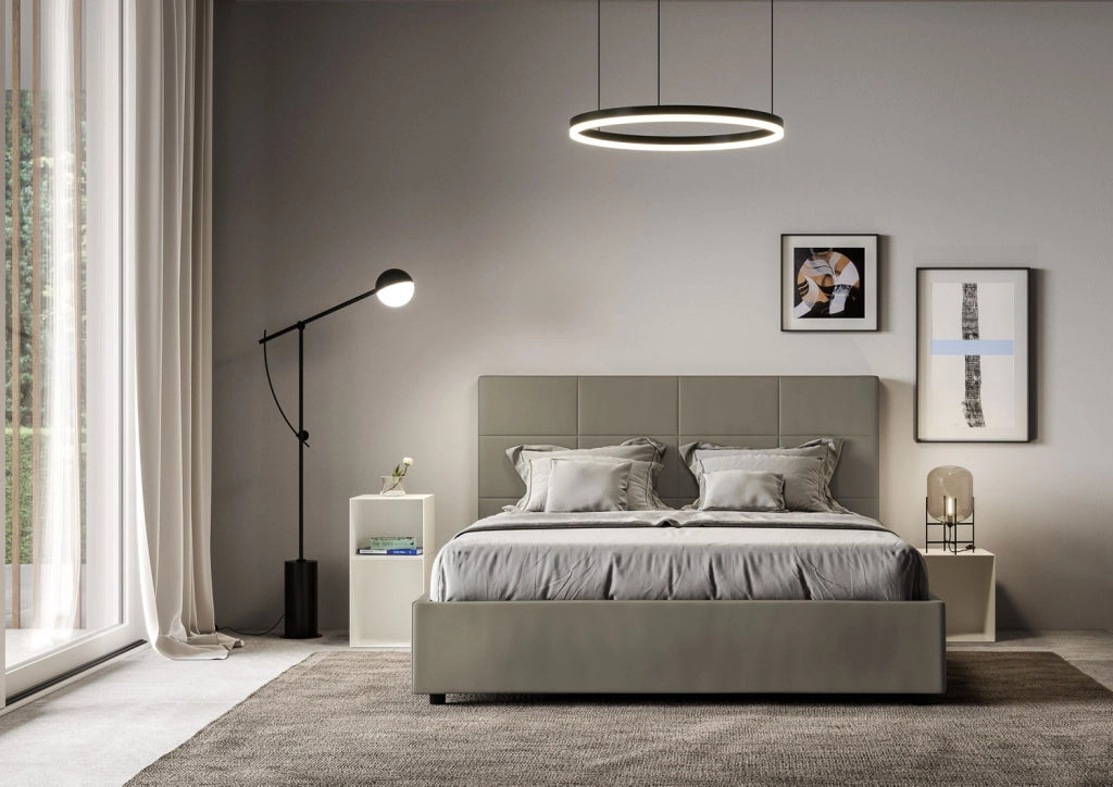 BS COM Letto queen size con rete imbottito 150x210 similpelle cappuccino