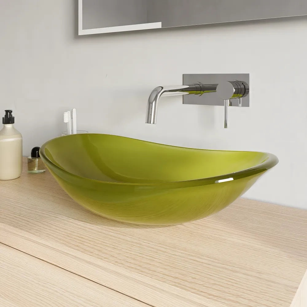 Lavabo da appoggio in vetro trasparente 54x35x15,5 cm color verde | Aurea