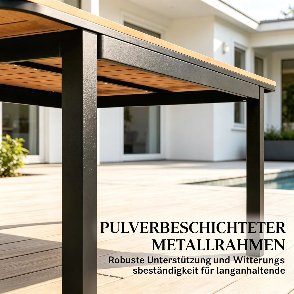 Tavolo da giardino rettangolare con piano effetto legno e telaio in metallo marrone 127 × 70 × 75 cm portata 50 kg