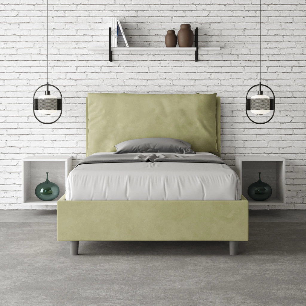 Letto 1 Piazza E Mezzo 110x210 cm con Rete Imbottito in Microfibra Antea Large Tè Verde