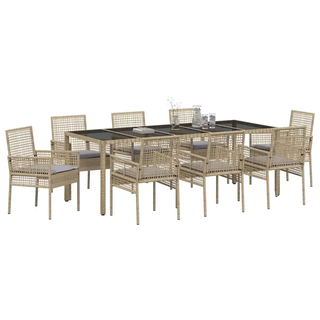 Set da Pranzo per Giardino 9 pcs Beige polyrattan 3334885