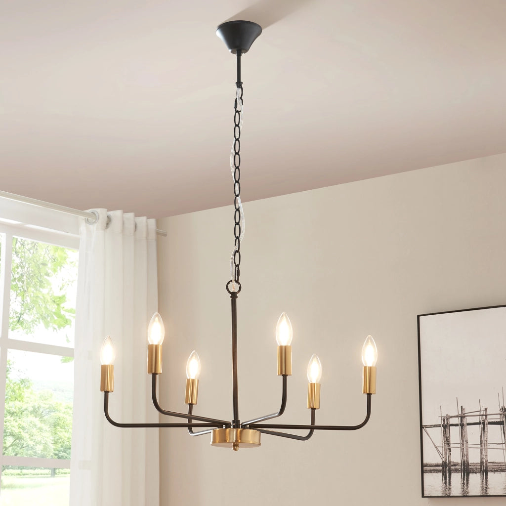 Lampadario a Sospensione Bishop a 6 Bracci E14 Industrial Chic - Nero / Ottone lux.pro