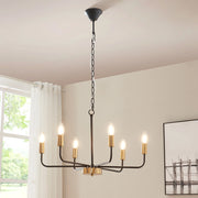 Lampadario a Sospensione Bishop a 6 Bracci E14 Industrial Chic - Nero / Ottone lux.pro