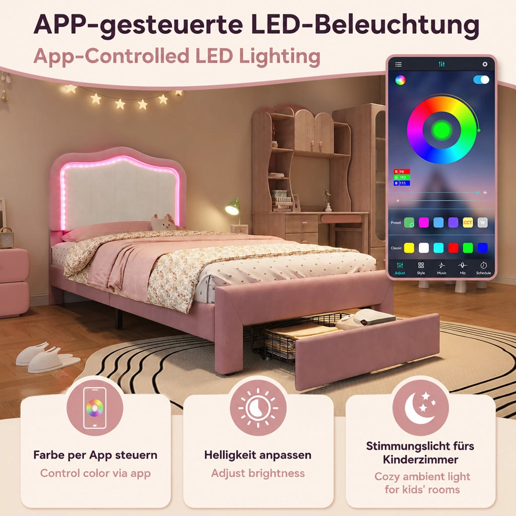 letto imbottito velluto rosa 90 x 200 cm