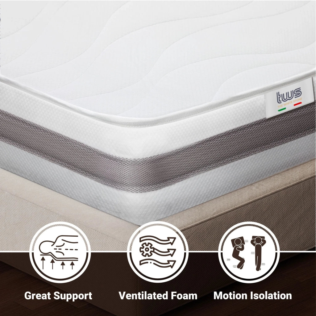 Materasso Singolo 105x210 cm in Memory Antibatterico | Altezza 25 cm | Rivestimento 3D Air in Fibra Ipoallergenica | Materasso Ortopedico a 7 Zone Differenziate Termosensibili