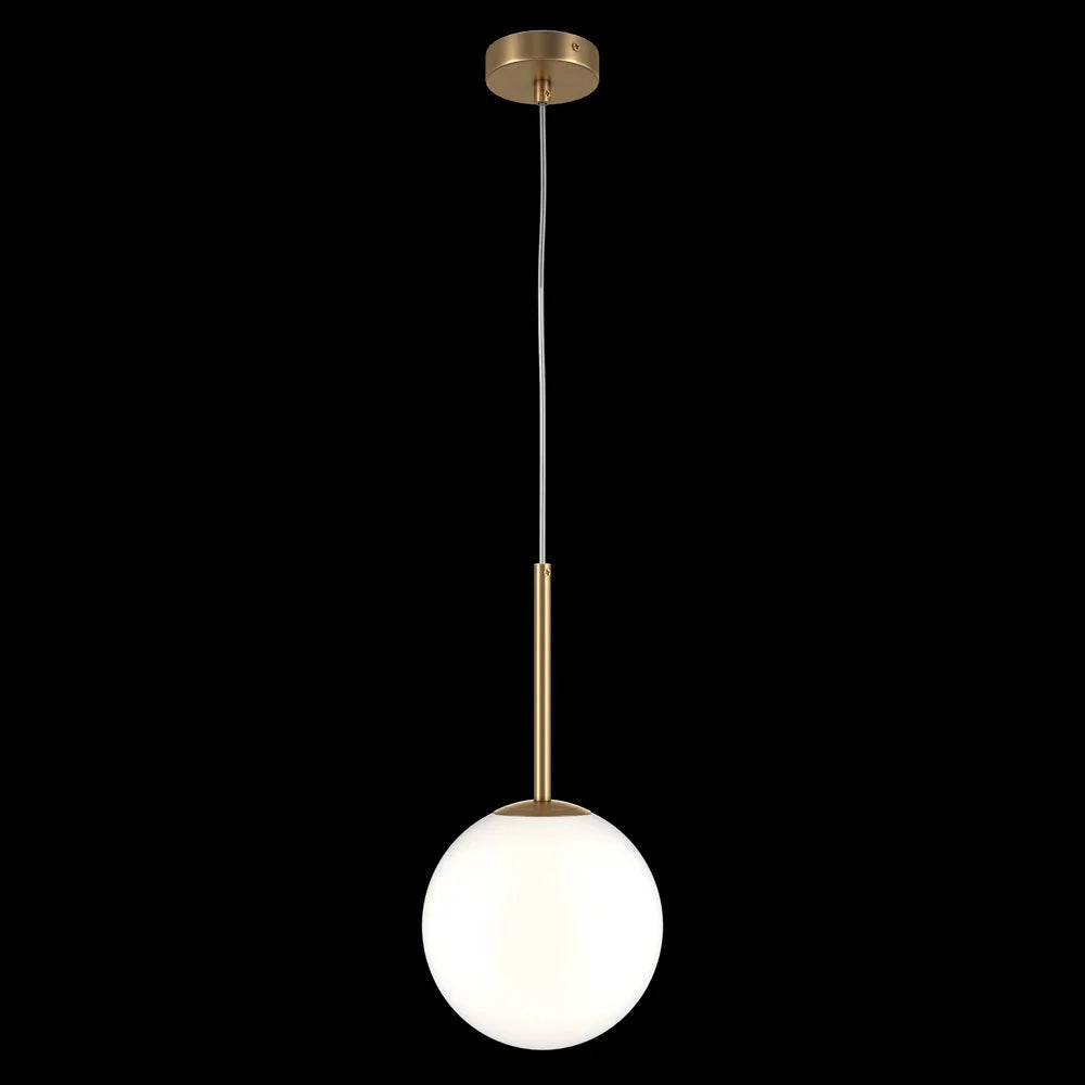 Lampadario Minimal Basic Form Grande In Metallo Oro 1 Luce E Diffusore Bianco