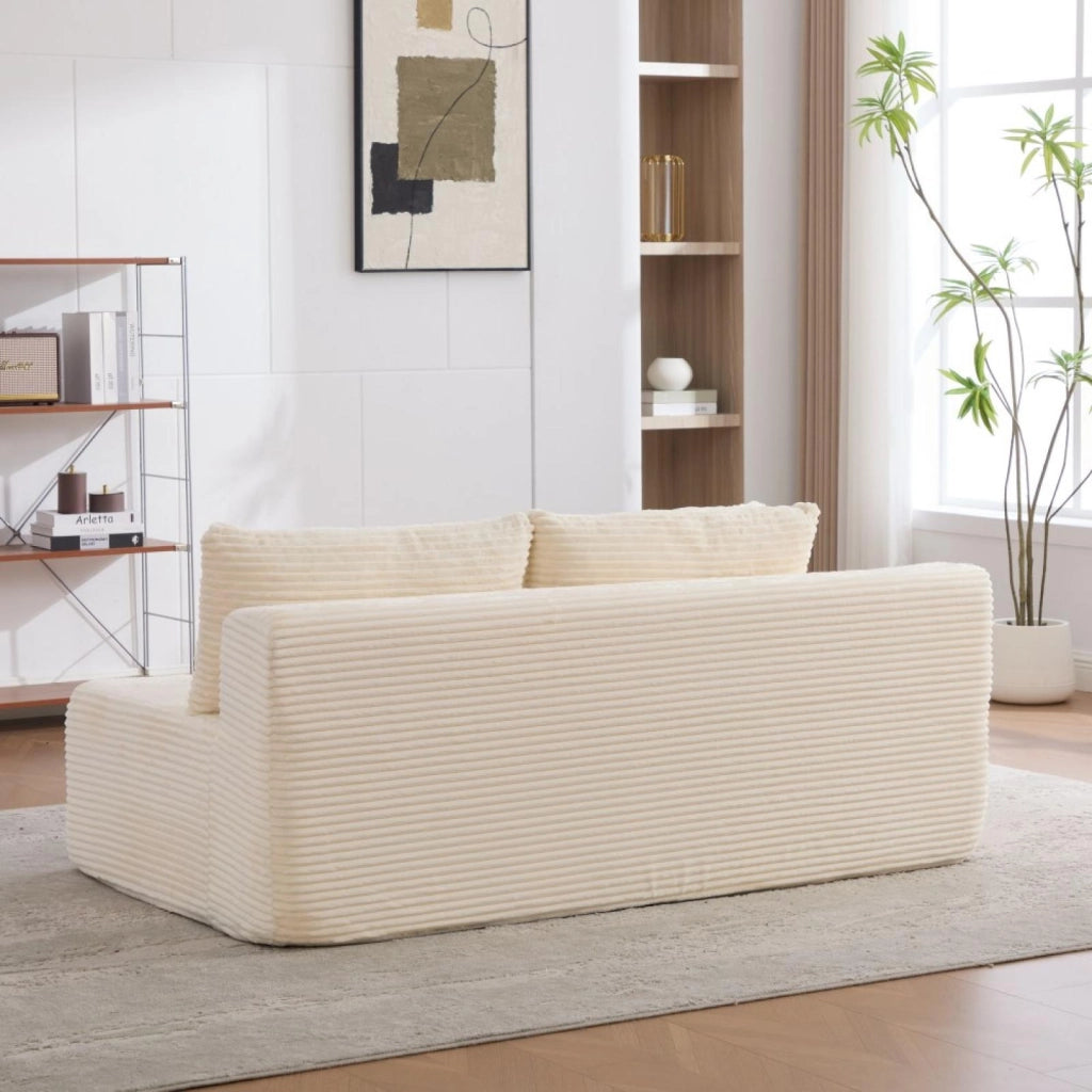 Divano compatto, divano modulare, tessuto chenille, schiuma ad alta elasticità 30D, base antiscivolo, 2 posti, bianco avorio