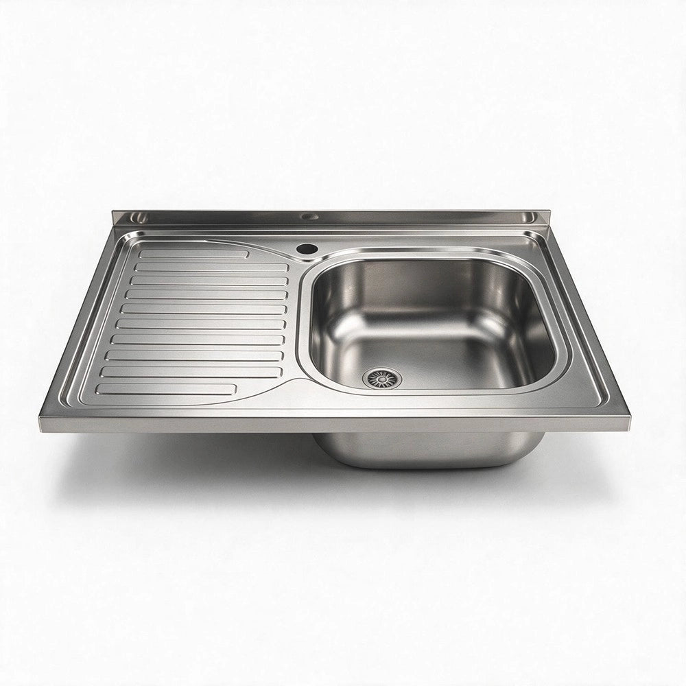 Lavello cucina da appoggio 80x60 una vasca con gocciolatoio sinistro inox SA30SX