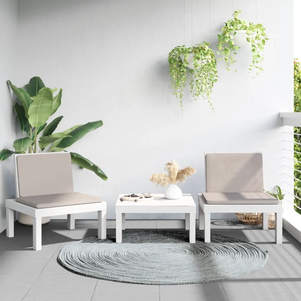 Set Salotto da Giardino 3 pz con Cuscini Bianco in PP