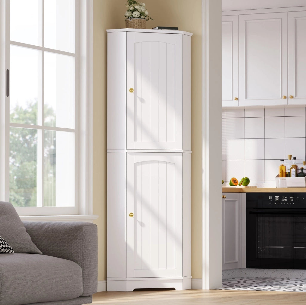 Armadio angolare 42x42x166 cm con 2 ante e ripiani regolabili in MDF bianco