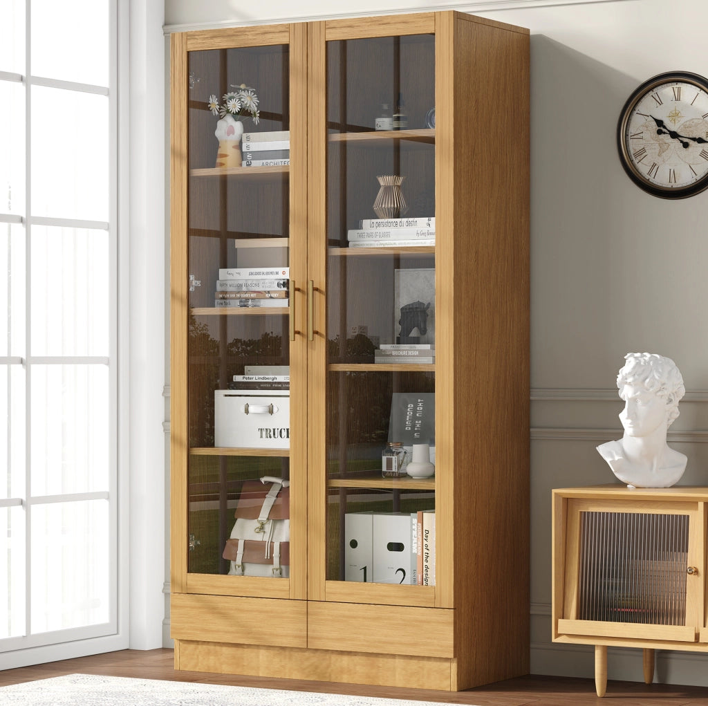 Vetrina 80x40x160 cm in MDF e vetro temperato con cassetto push-to-open