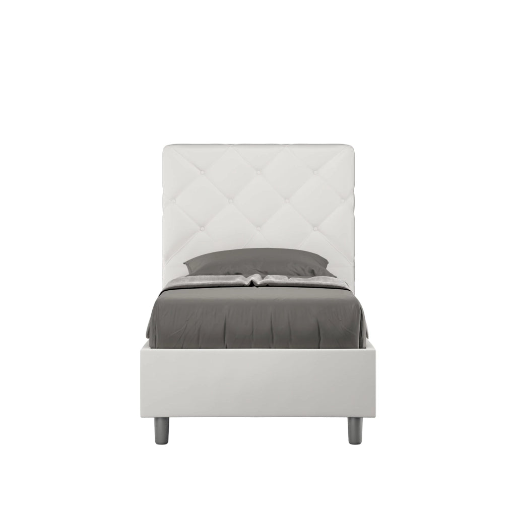 Letto Singolo 90x190 cm con Rete e Contenitore Priya Bianco