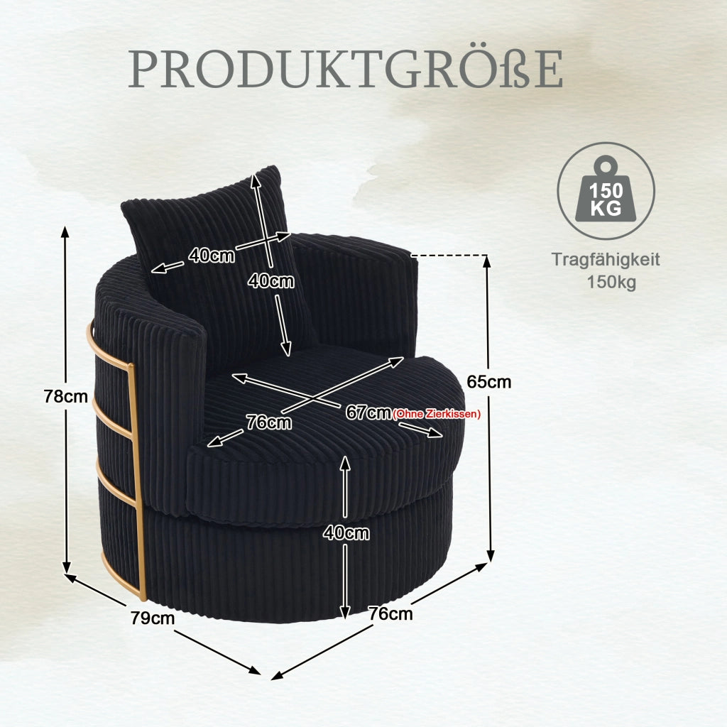 Poltrona girevole 360° con contenitore e seduta imbottita in cord nero