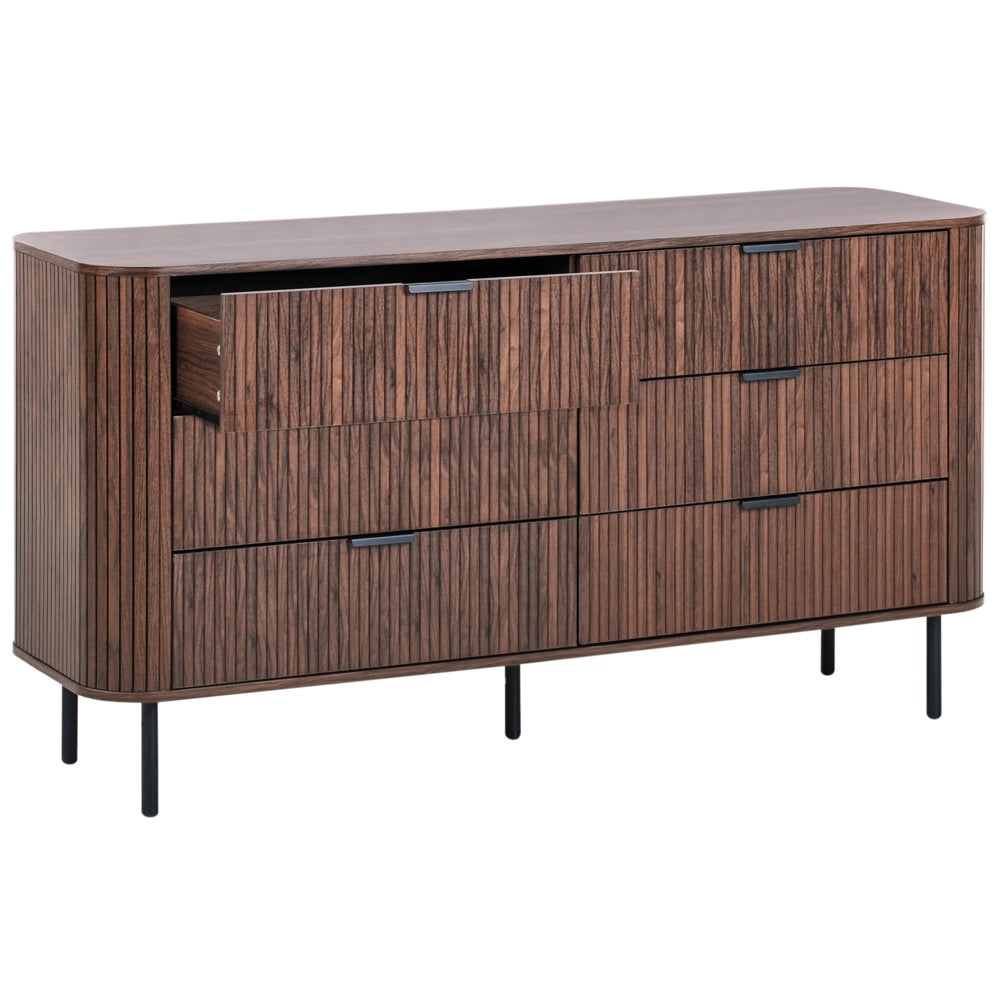 Cassettiera con 6 cassetti MDF legno chiaro gambe in metallo stile retrò