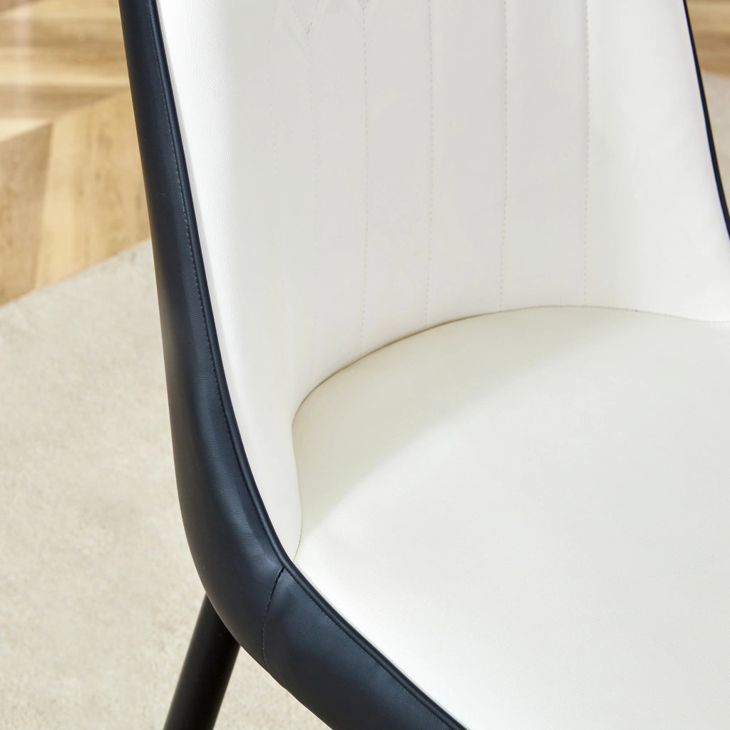 Set di 2 sedie da pranzo moderne in PU nero-bianco con gambe in metallo