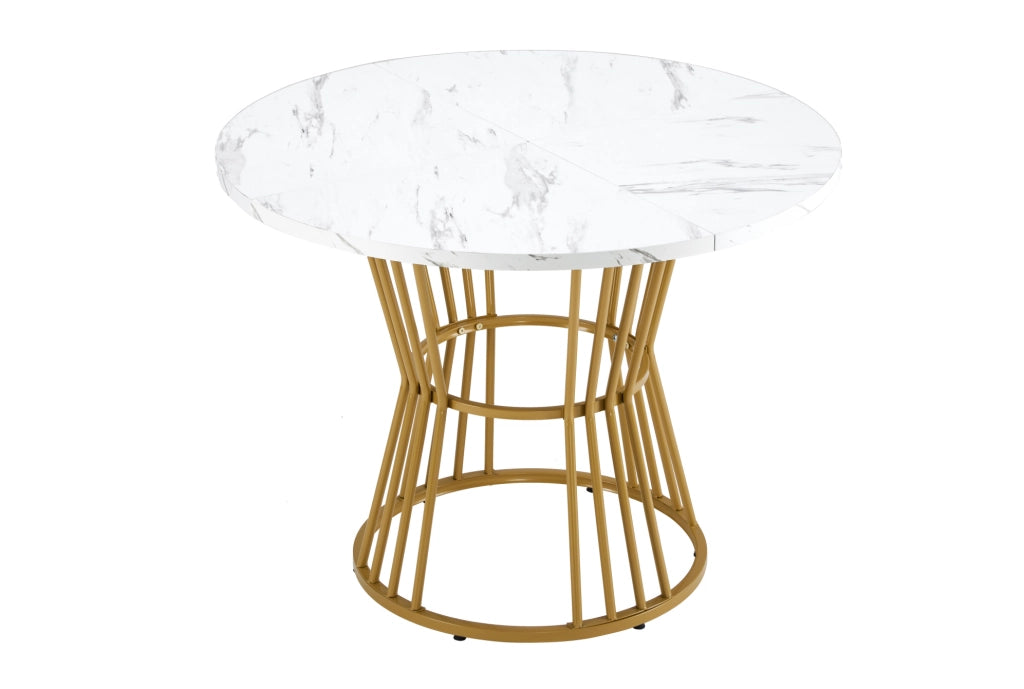 Set tavolo da pranzo rotondo con 4 sedie in velluto; ? 100 cm; piano MDF effetto marmo