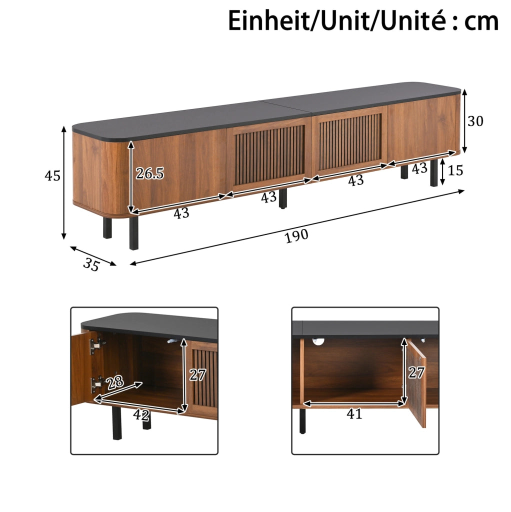 Mobile TV 190x35x45 cm con vani e ante a griglia in MDF e truciolare noce