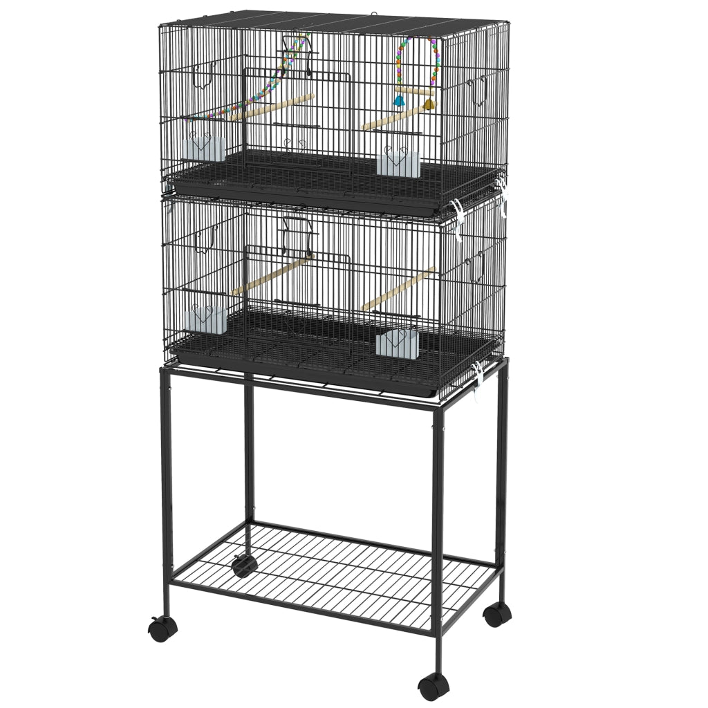 Armadio a doppia anta con ruote e appendiabiti ¨C Zephmum ¨C 77x46x164 cm nero