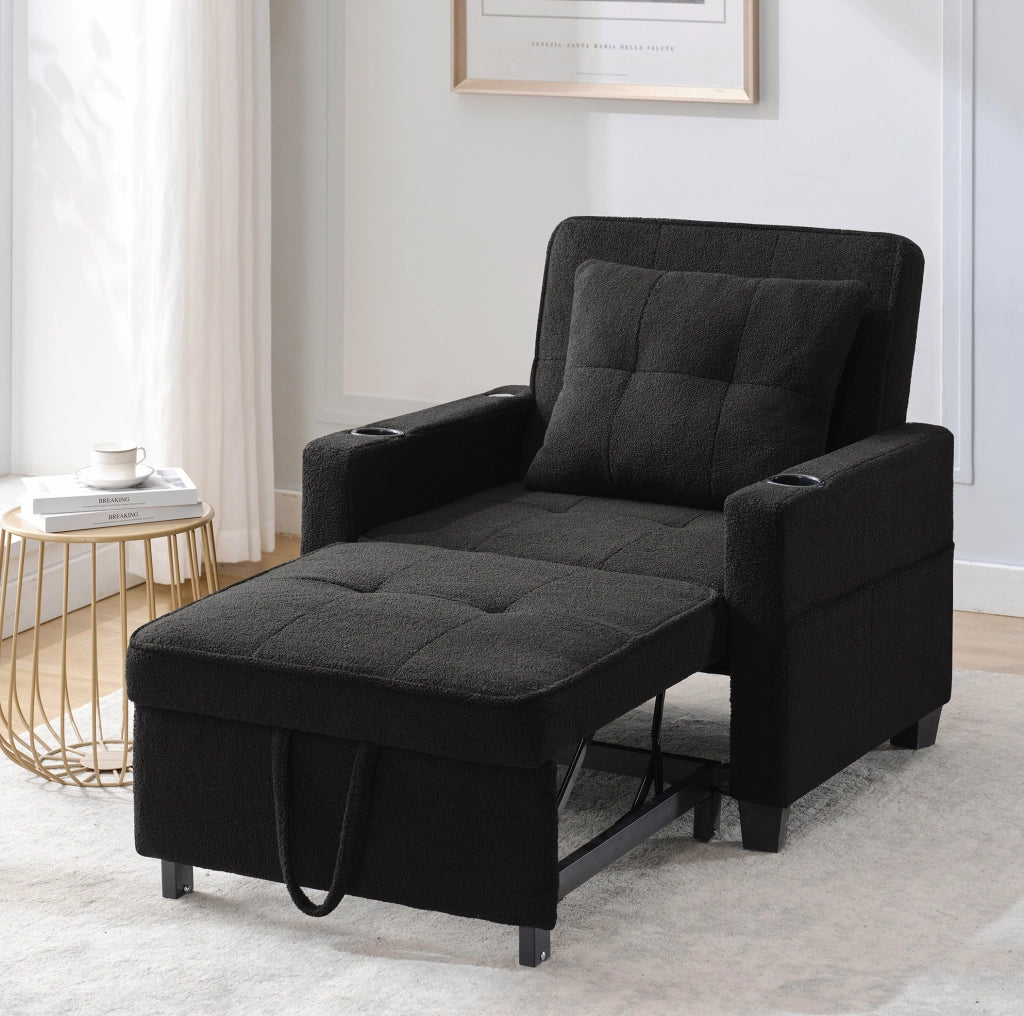 Divano Letto Singolo 3-in-1 con Porta Bicchieri e USB, Poltrona Reclinabile e Letto Estraibile, Ideale per Spazi Ridotti