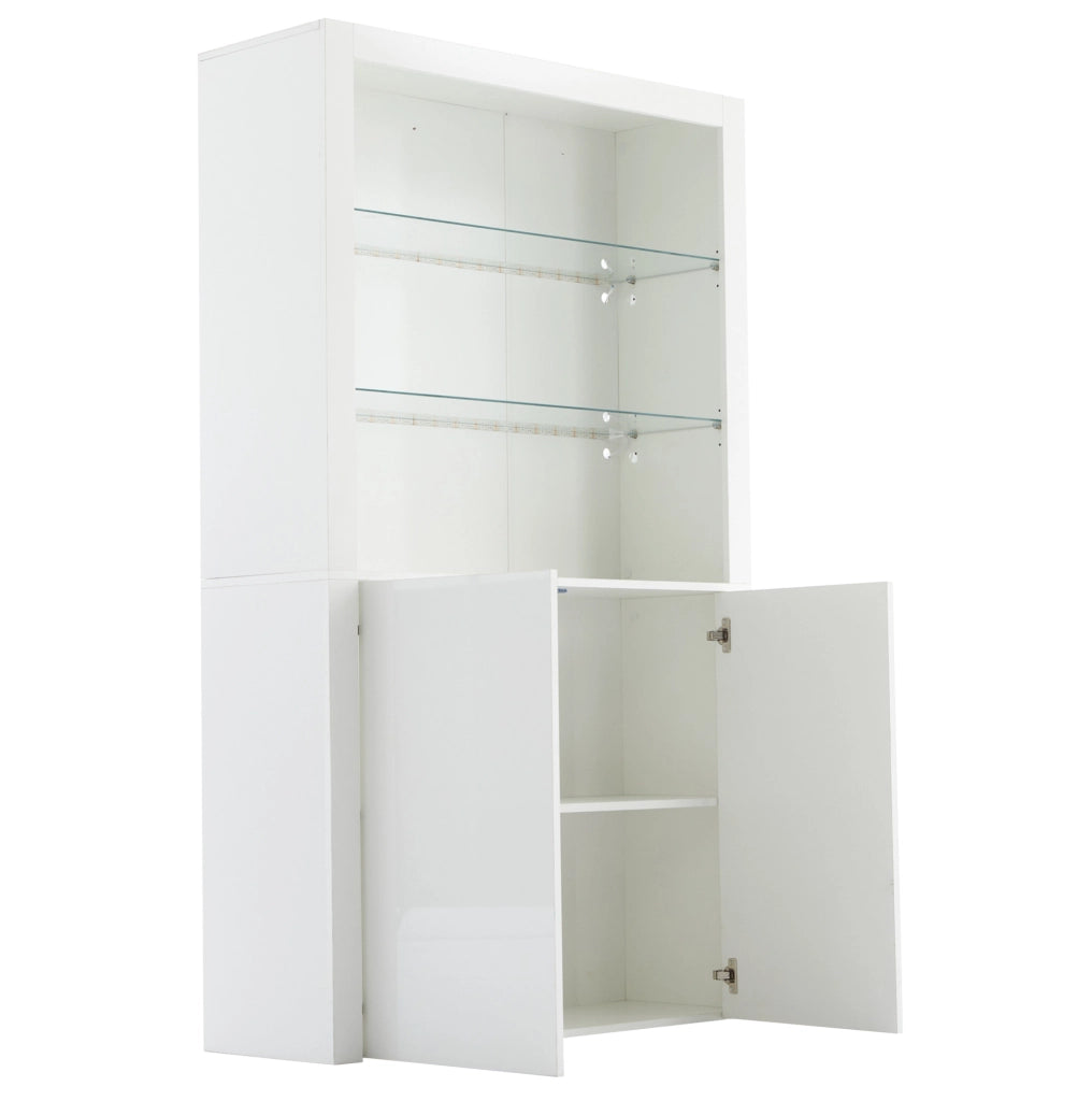 Vetrina con LED a 16 colori; 100 x 35 x 170 cm; MDF; vetro temperato; bianco lucido