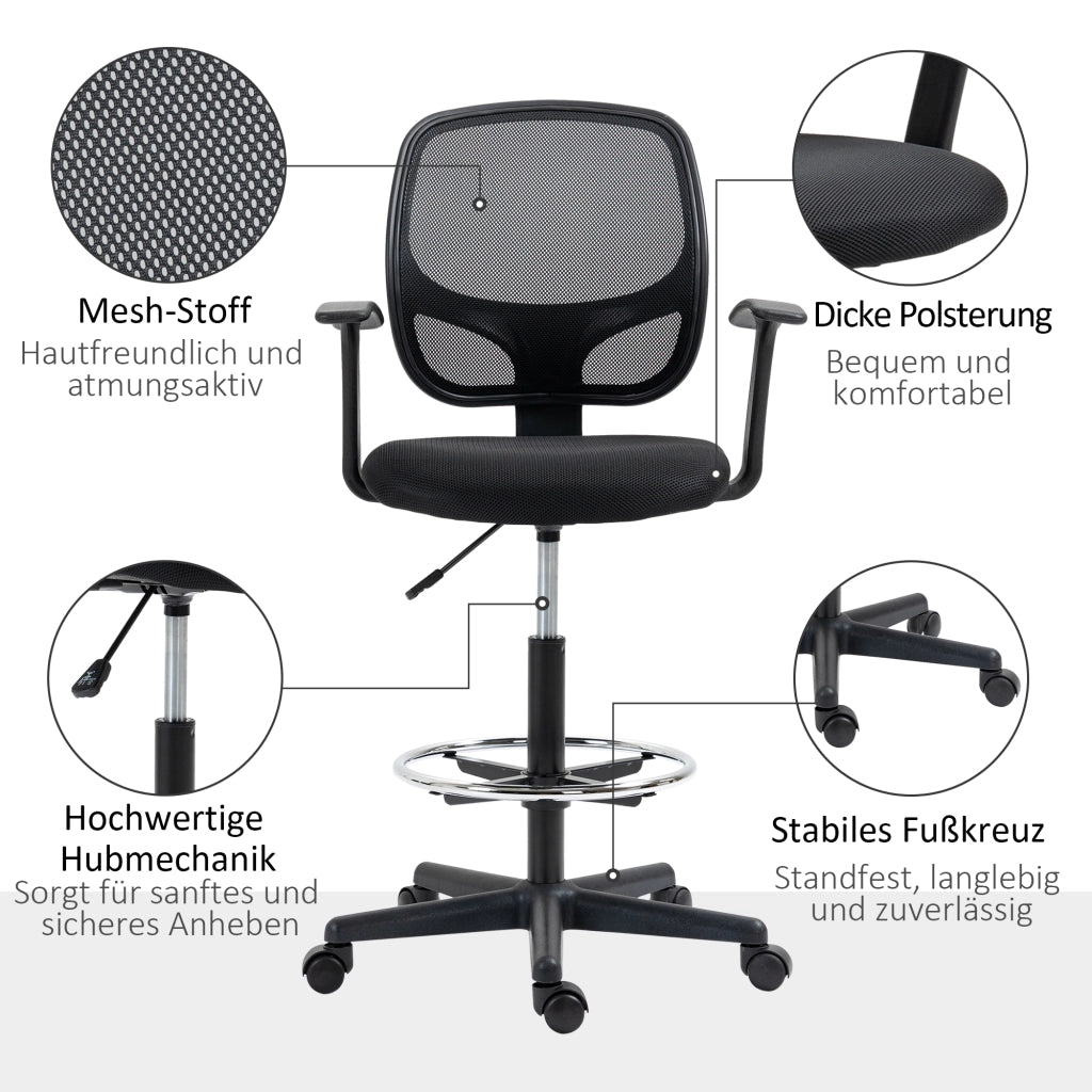 Sedia da ufficio ergonomica nera con schienale in rete e poggiapiedi regolabile 60 x 56 x 110 132 cm
