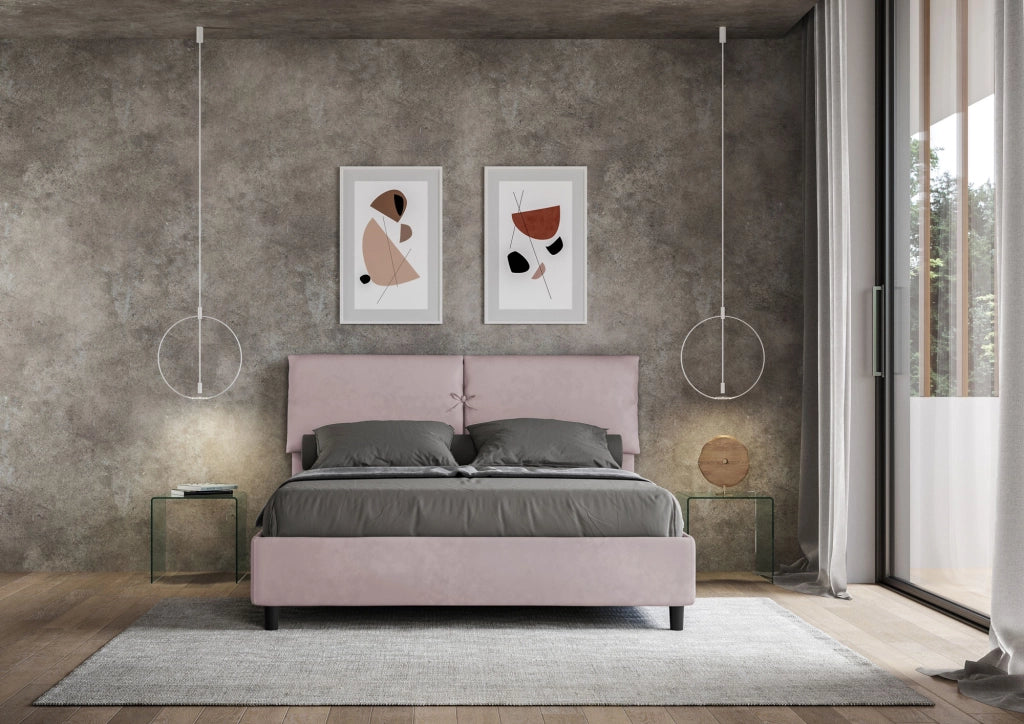 BS COM Letto matrimoniale con rete imbottito 160x210 microfibra glicine
