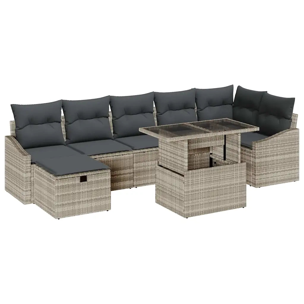 Set Divano da Giardino 8 pcs Grigio chiaro polyrattan